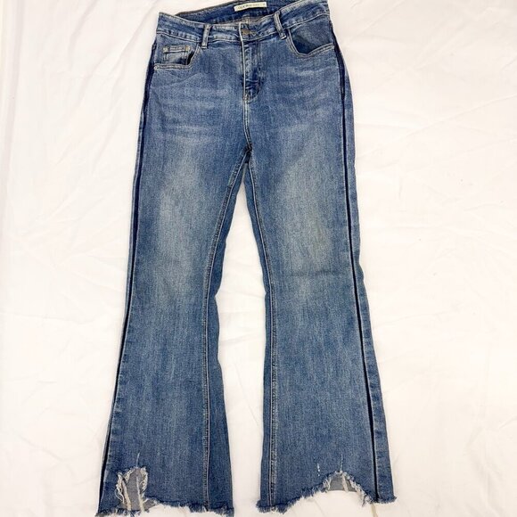 DEA ROZE BLUE DENIM FLARE JEANS DISTRESSED SIZE MEDIUM - Picture 2 of 7